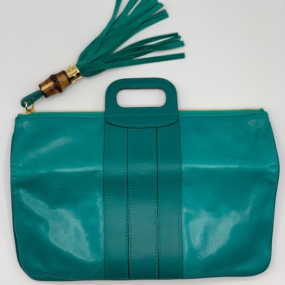 Gucci Turquoise Lucy Fold Over Clutch with Bamboo - Picture 5 of 8